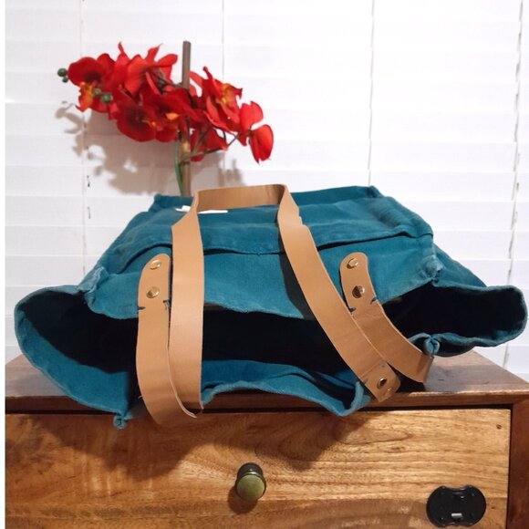FEED Teal Canvas Shoulder Bag with Tan Straps - Picture 5 of 12